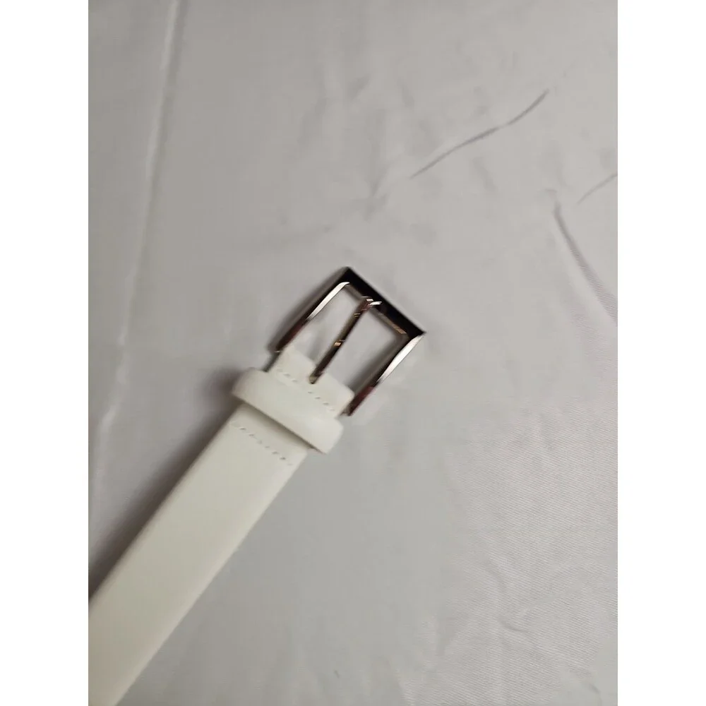 Yorkshire VI Men's White Leather Belt Size 40 Silver Buckle Casual Dress
